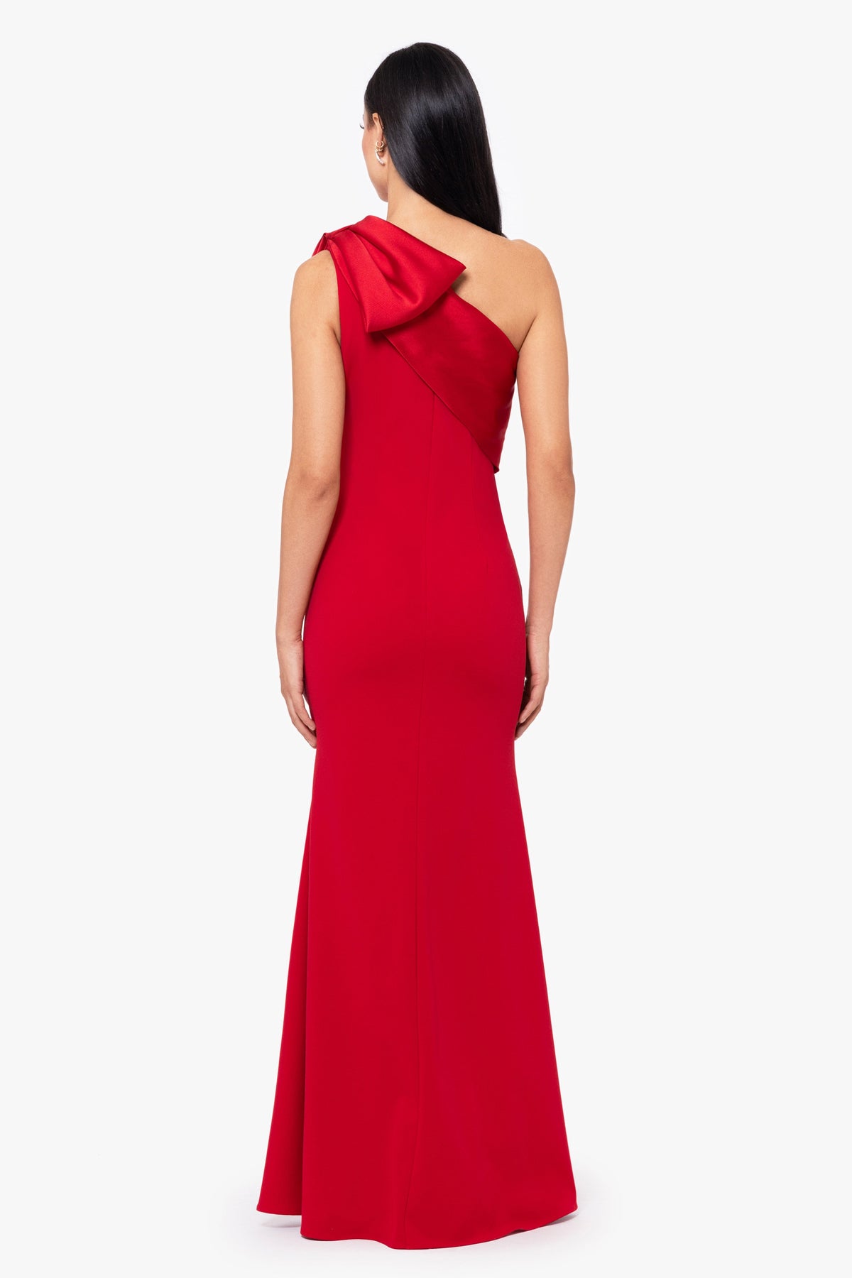 Betsy & Adam "Carmela" Scuba Crepe With Satin Bow Dress - Red