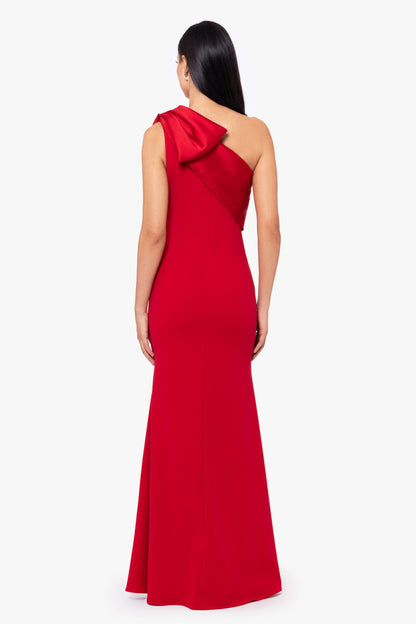 Betsy & Adam "Carmela" Scuba Crepe With Satin Bow Dress - Red