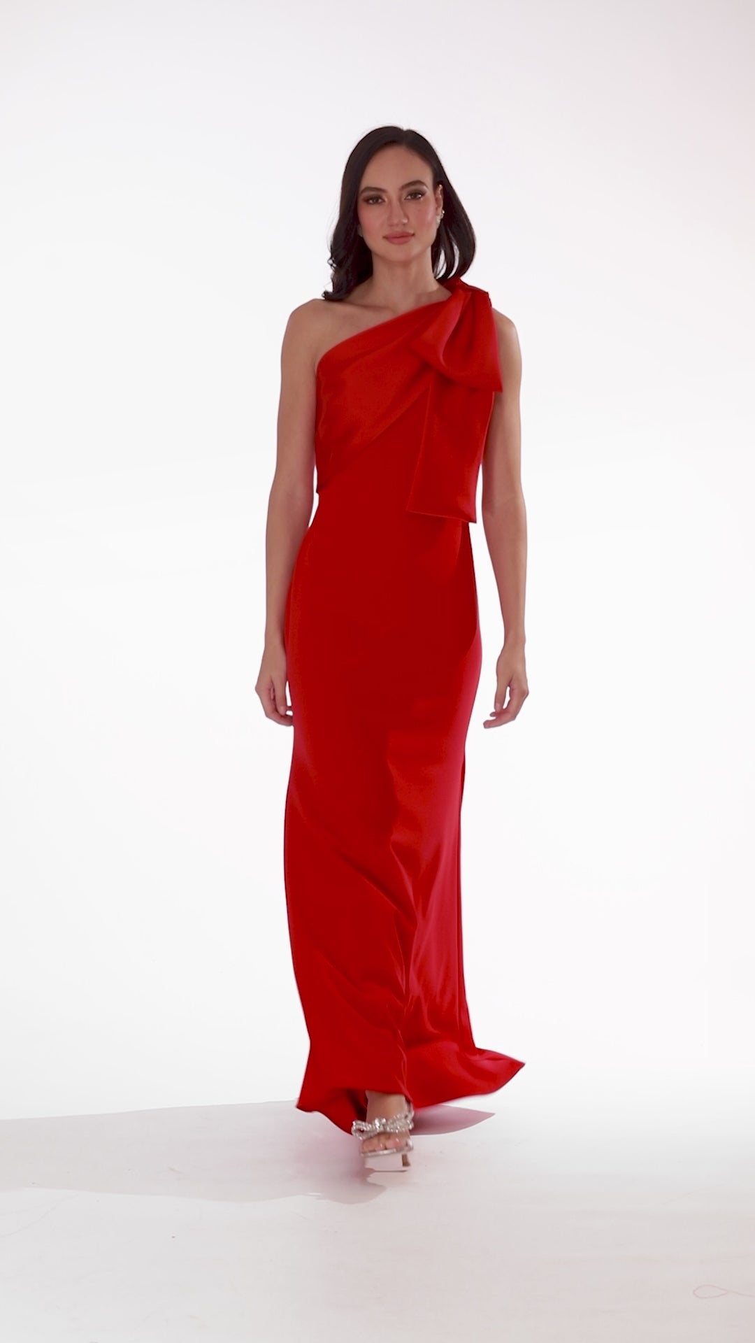 Betsy & Adam "Carmela" Scuba Crepe With Satin Bow Dress - Red