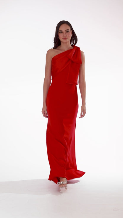 Betsy & Adam "Carmela" Scuba Crepe With Satin Bow Dress - Red