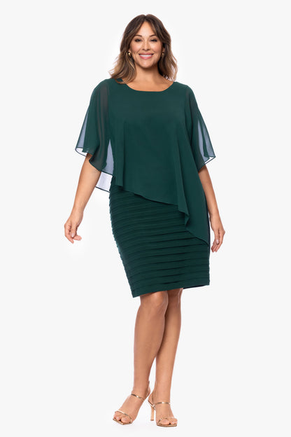 Betsy & Adam Plus "Charlotte" Jersey Knit With Chiffon Cape Shutter Dress - Forest