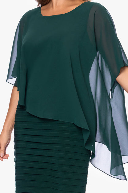 Betsy & Adam Plus "Charlotte" Jersey Knit With Chiffon Cape Shutter Dress - Forest