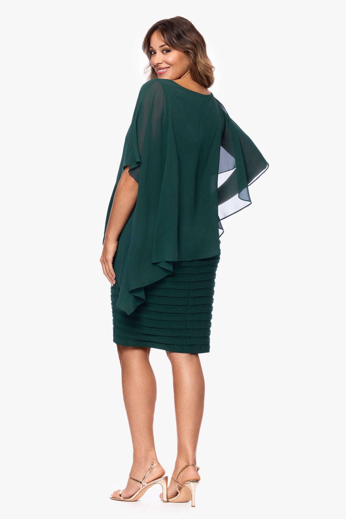 Betsy & Adam Plus "Charlotte" Jersey Knit With Chiffon Cape Shutter Dress - Forest