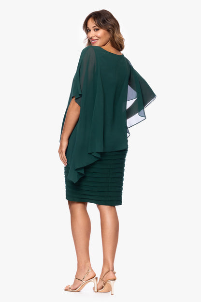 Betsy & Adam Plus "Charlotte" Jersey Knit With Chiffon Cape Shutter Dress - Forest