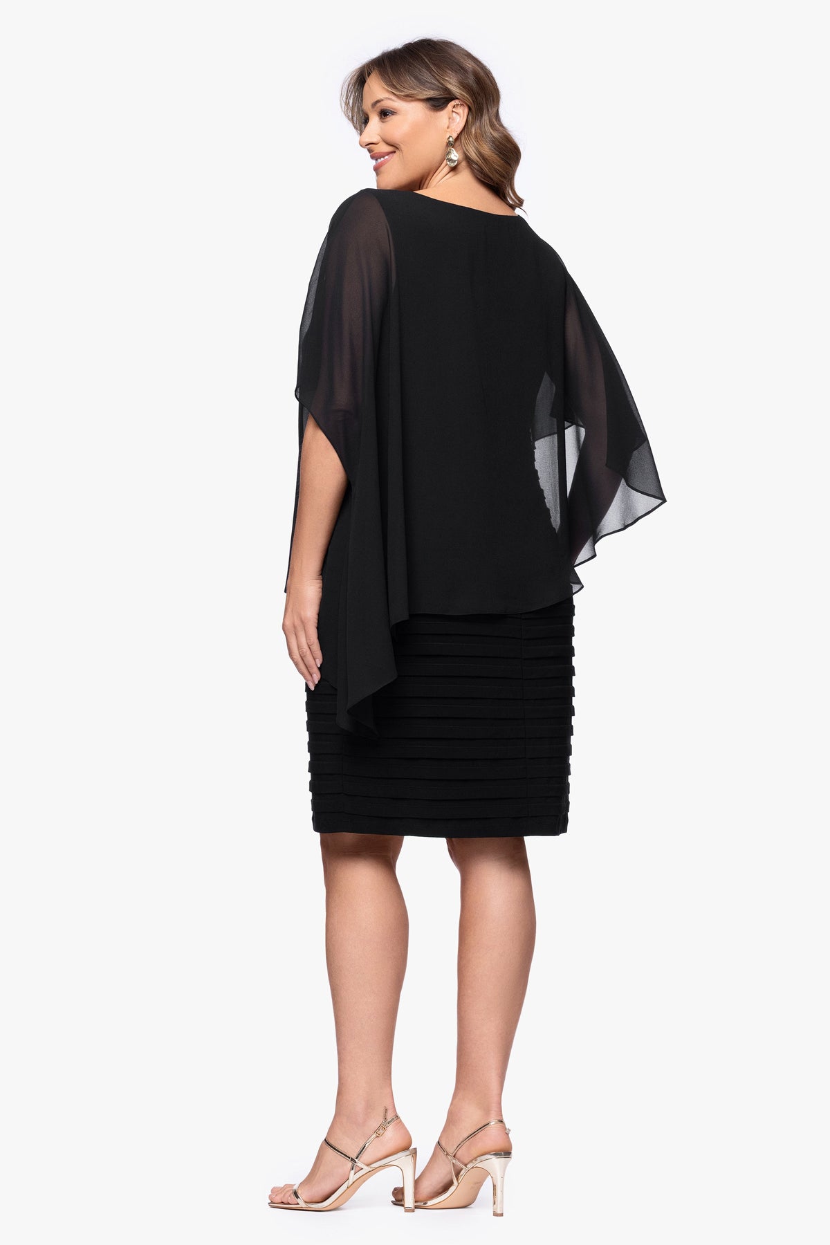 Betsy & Adam Plus "Charlotte" Jersey Knit With Chiffon Cape Shutter Dress - Plum