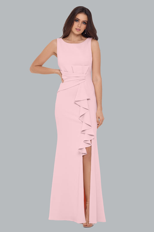 Betsy & Adam "Christine" Scuba Crepe Ruffled Bow Dress - Rose