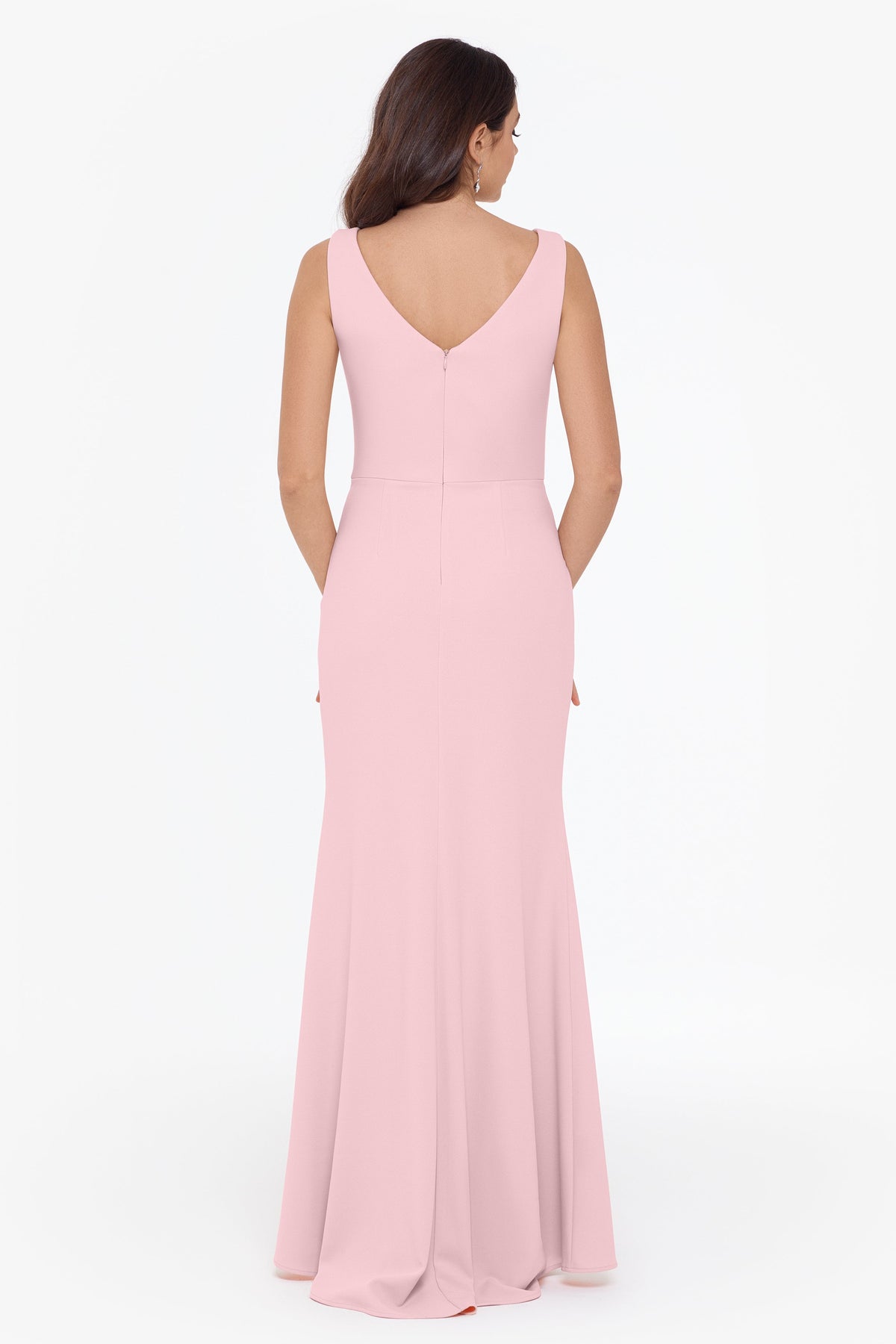 Betsy & Adam "Christine" Scuba Crepe Ruffled Bow Dress - Rose