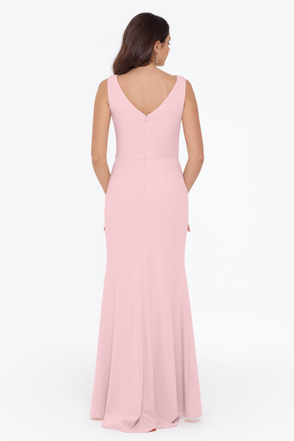 Betsy & Adam "Christine" Scuba Crepe Ruffled Bow Dress - Rose