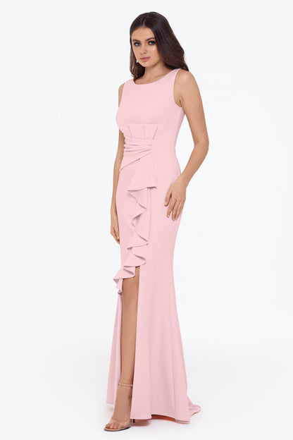 Betsy & Adam "Christine" Scuba Crepe Ruffled Bow Dress - Rose
