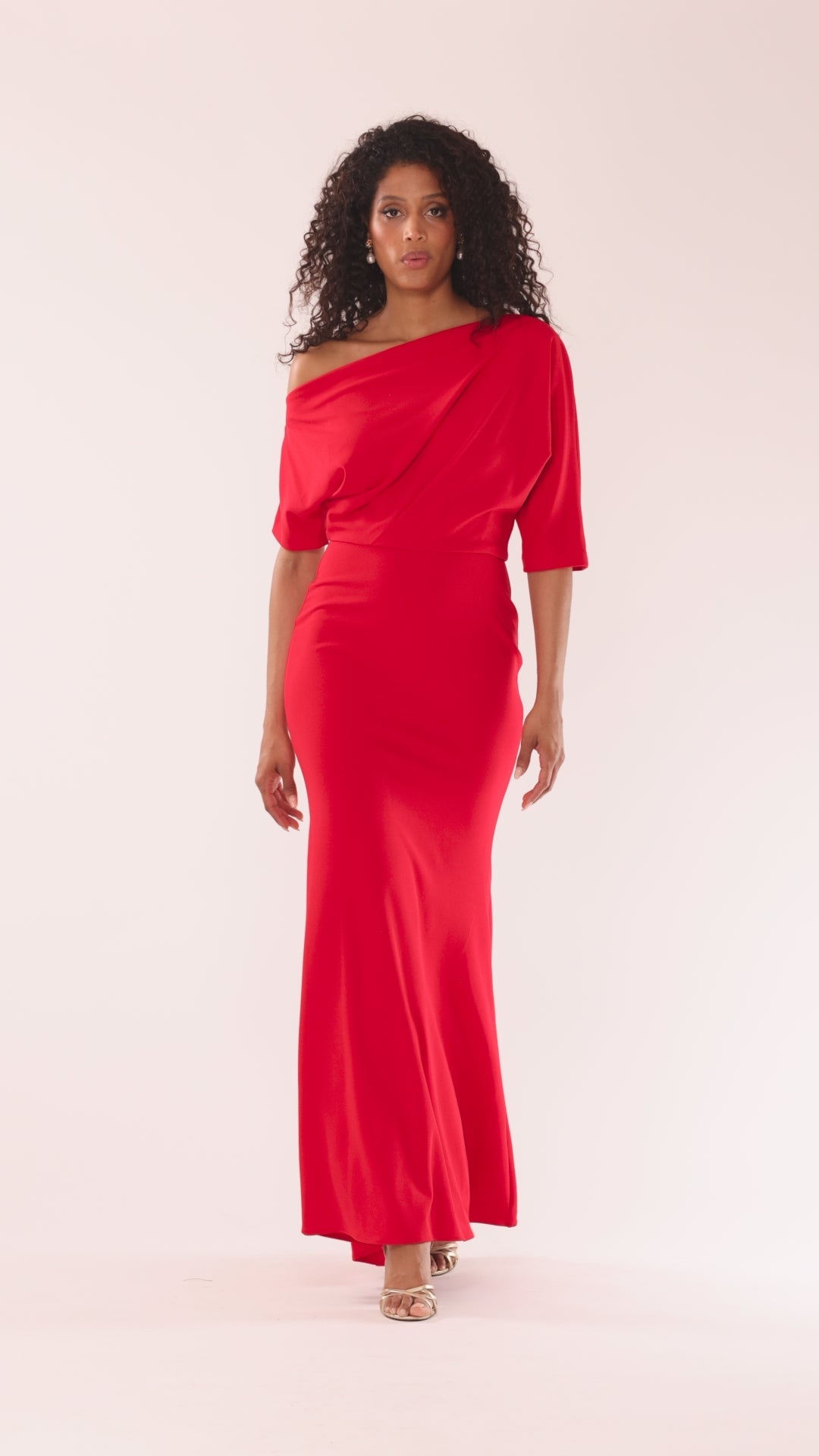 Betsy & Adam “Madeline” Scuba Crepe Off The Shoulder Dress - Red