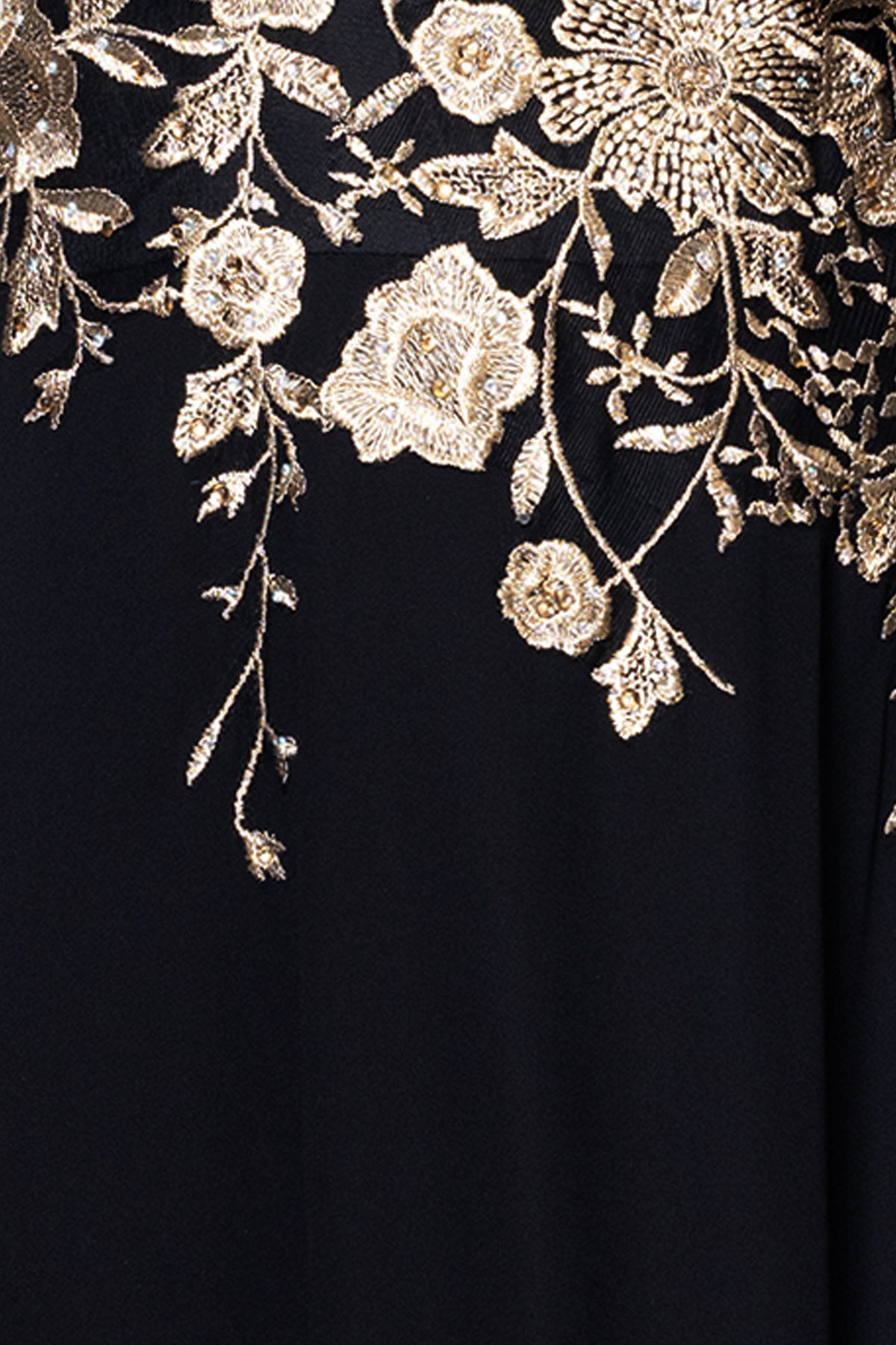 Betsy & Adam Petite "Celeste" Embroidered Chiffon Dress - Black/Gold