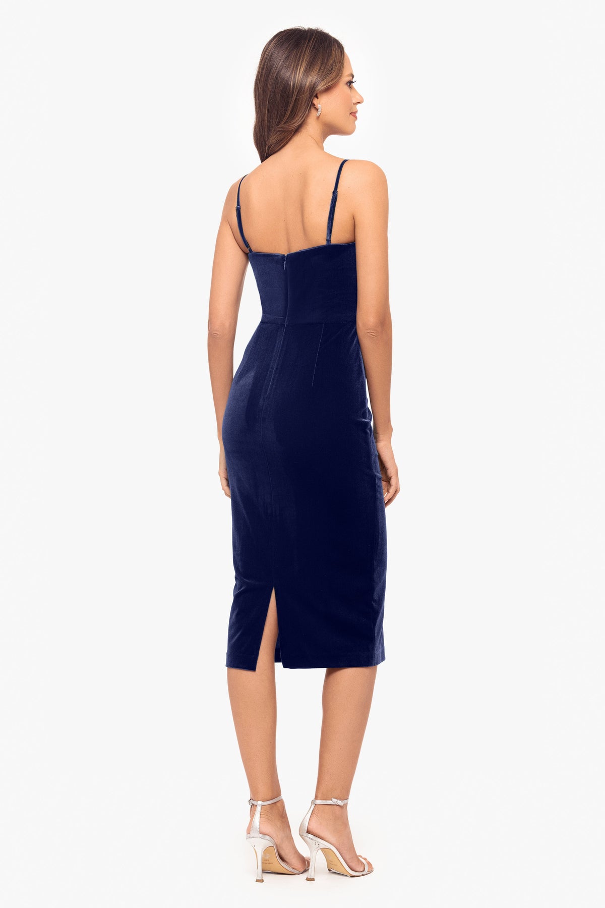 Betsy & Adam "Spencer" Velvet Flower Spaghetti Strap Short Dress - Navy