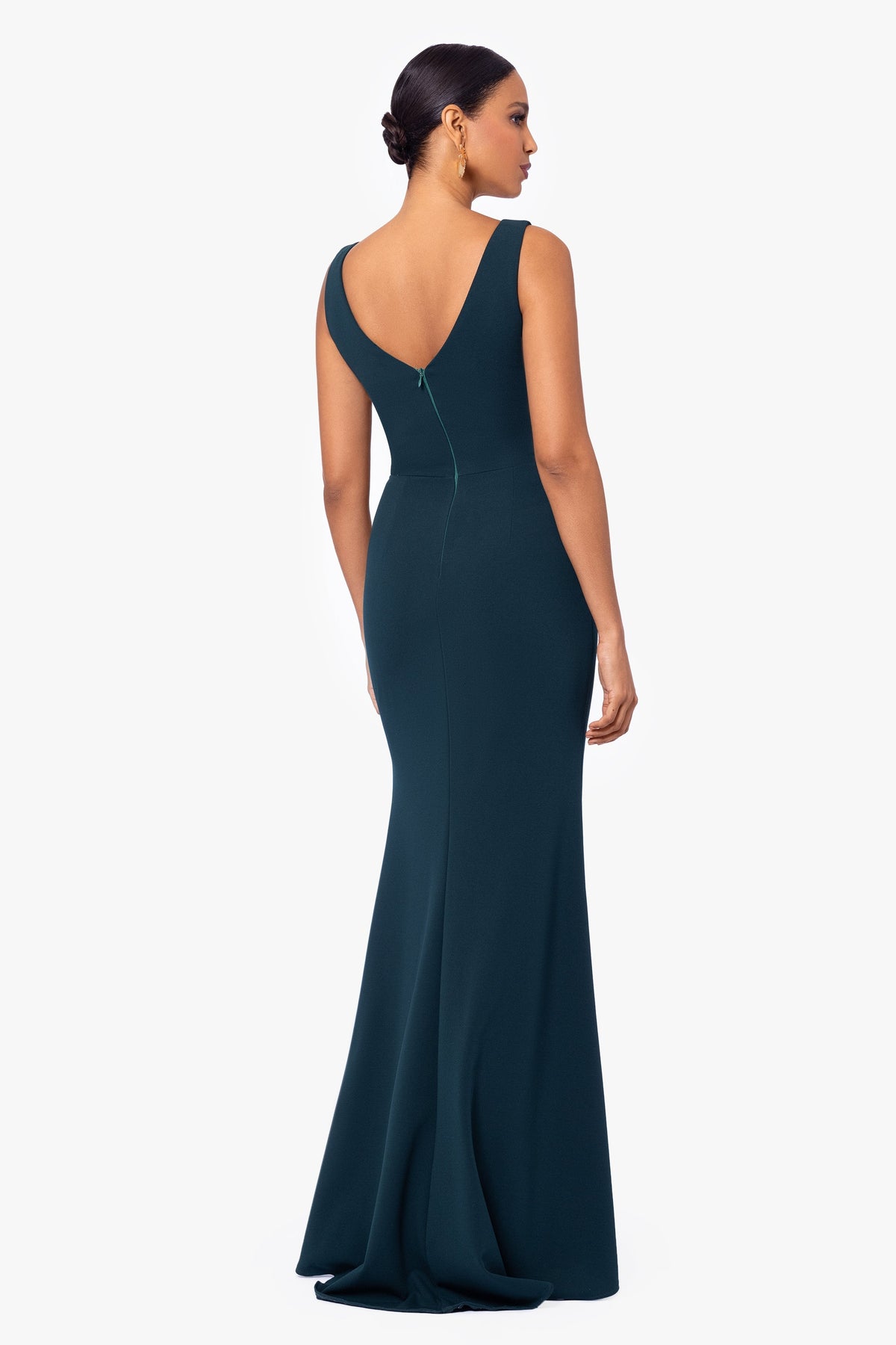 Betsy & Adam Petite "Christine" Scuba Crepe Ruffled Bow Dress - Pine