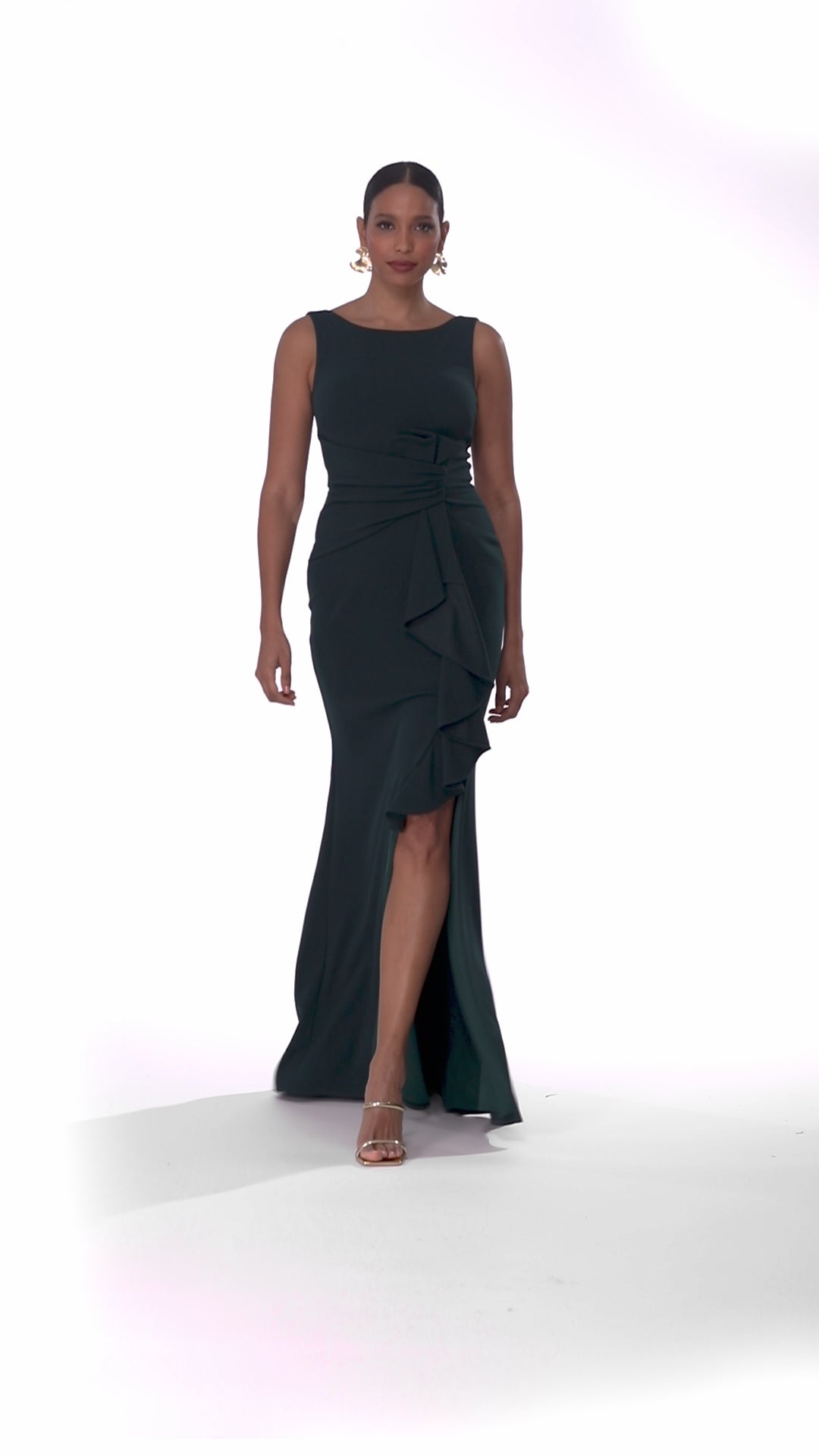 Betsy & Adam Petite "Christine" Scuba Crepe Ruffled Bow Dress - Pine