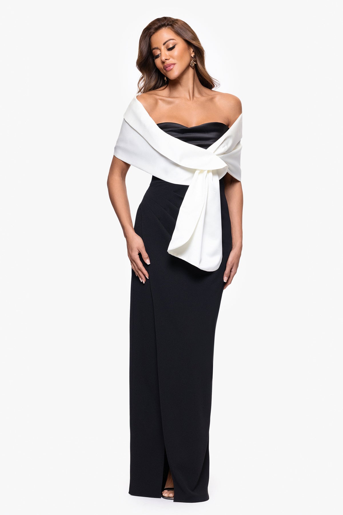 Betsy & Adam "Trixie" Satin Pull Through Shawl Wrap - Ivory