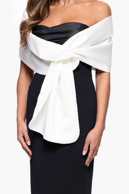 Betsy & Adam "Trixie" Satin Pull Through Shawl Wrap - Ivory