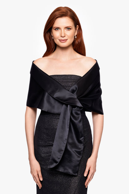 Betsy & Adam "Trixie" Satin Pull Through Shawl Wrap - Navy