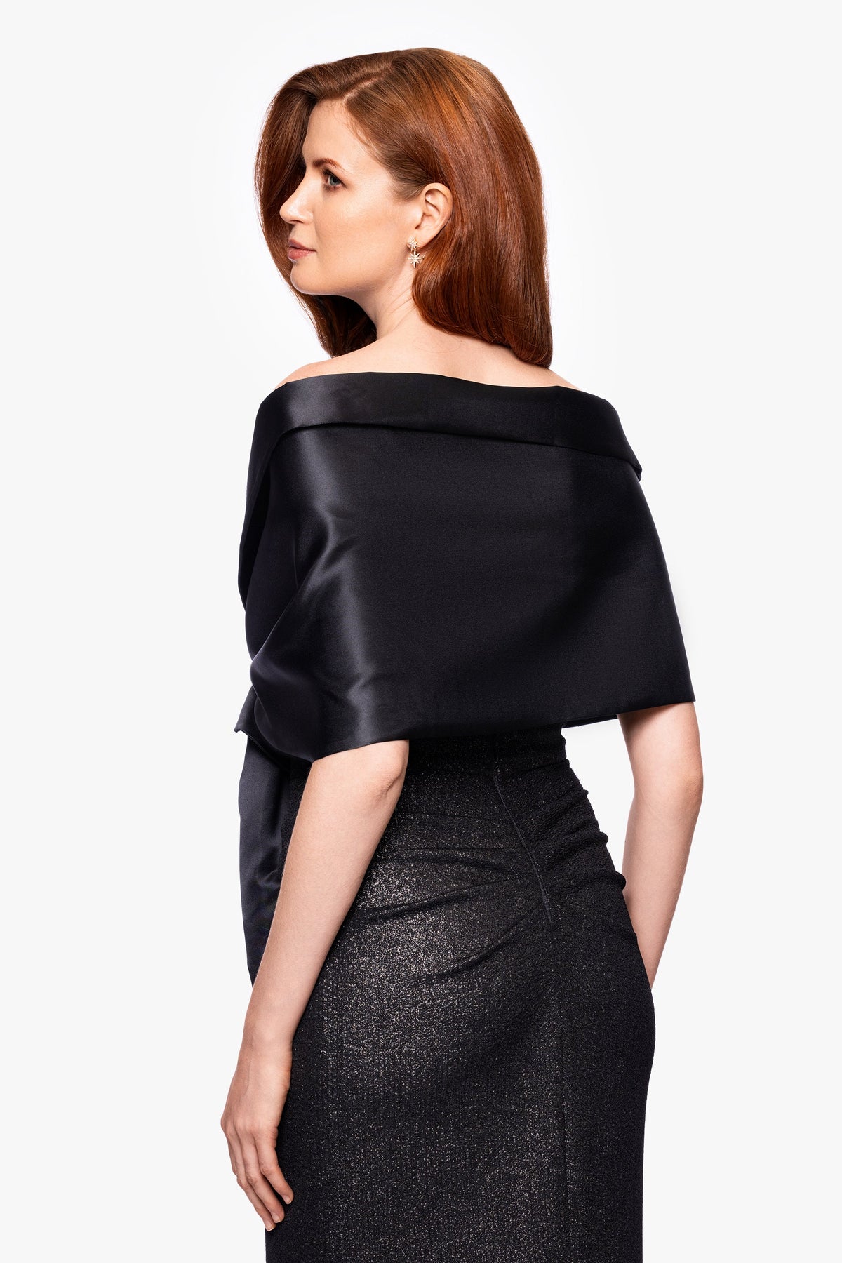 Betsy & Adam "Trixie" Satin Pull Through Shawl Wrap - Navy