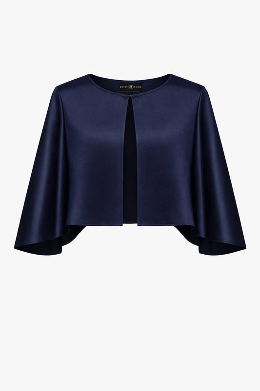 Betsy & Adam "Bella" Satin Cape Shawl Wrap - Navy