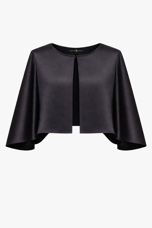 Betsy & Adam "Bella" Satin Cape Shawl Wrap - Black
