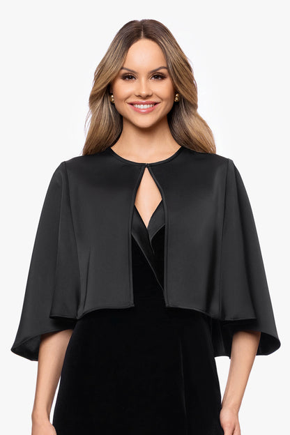 Betsy & Adam "Bella" Satin Cape Shawl Wrap - Black