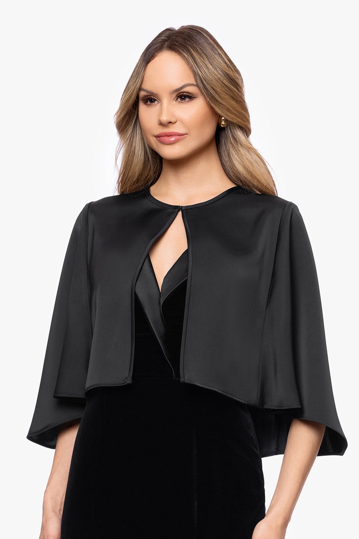 Betsy & Adam "Bella" Satin Cape Shawl Wrap - Black