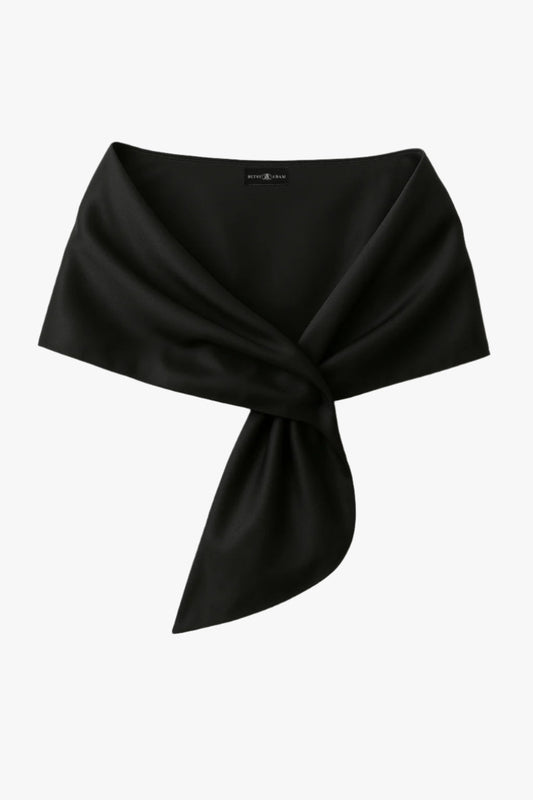 Betsy & Adam "Trixie" Satin Pull Through Shawl Wrap - Black