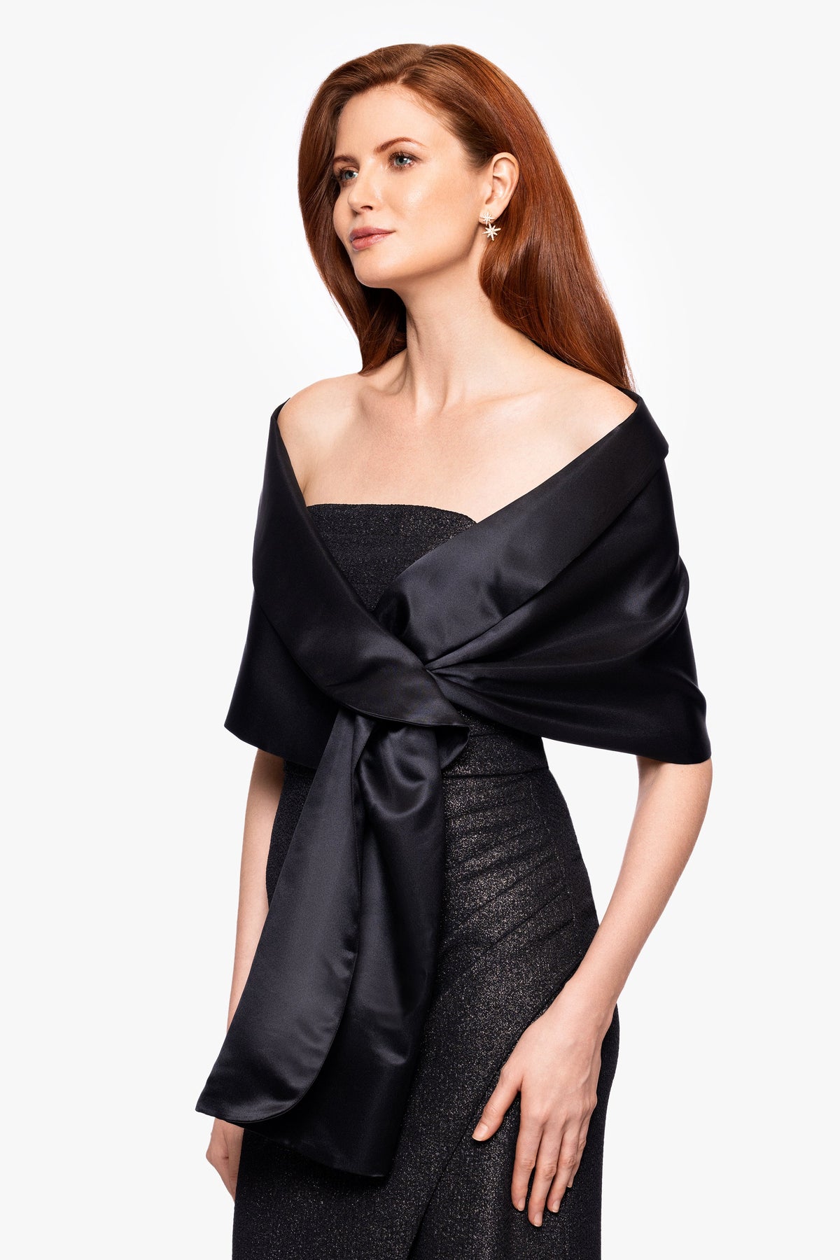 Betsy & Adam "Trixie" Satin Pull Through Shawl Wrap - Black