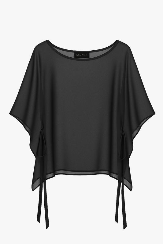 Betsy & Adam "Demi" Chiffon Pullover Shawl Wrap - Black