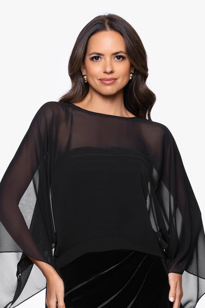 Betsy & Adam "Demi" Chiffon Pullover Shawl Wrap - Black