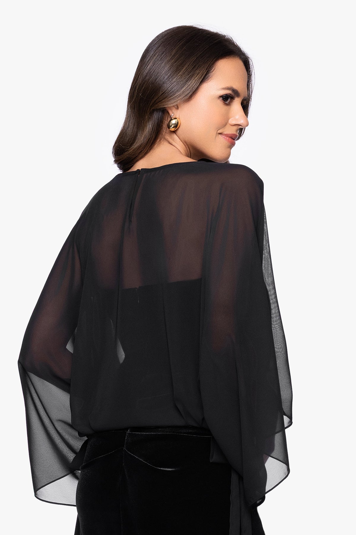 Betsy & Adam "Demi" Chiffon Pullover Shawl Wrap - Black