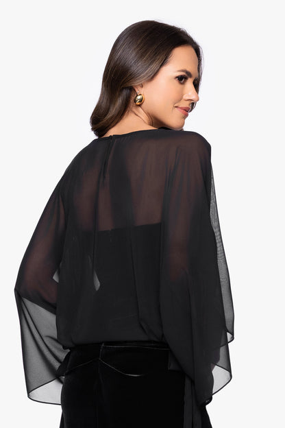 Betsy & Adam "Demi" Chiffon Pullover Shawl Wrap - Black