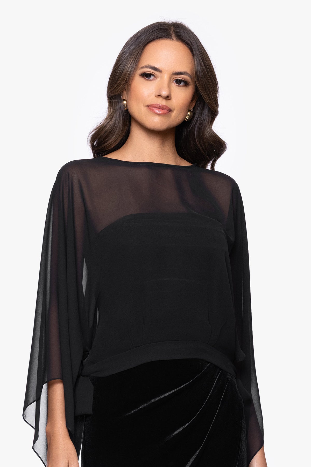 Betsy & Adam "Demi" Chiffon Pullover Shawl Wrap - Black