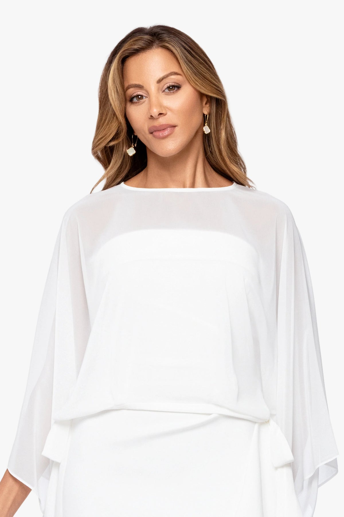 Betsy & Adam "Demi" Chiffon Pullover Shawl Wrap - Ivory