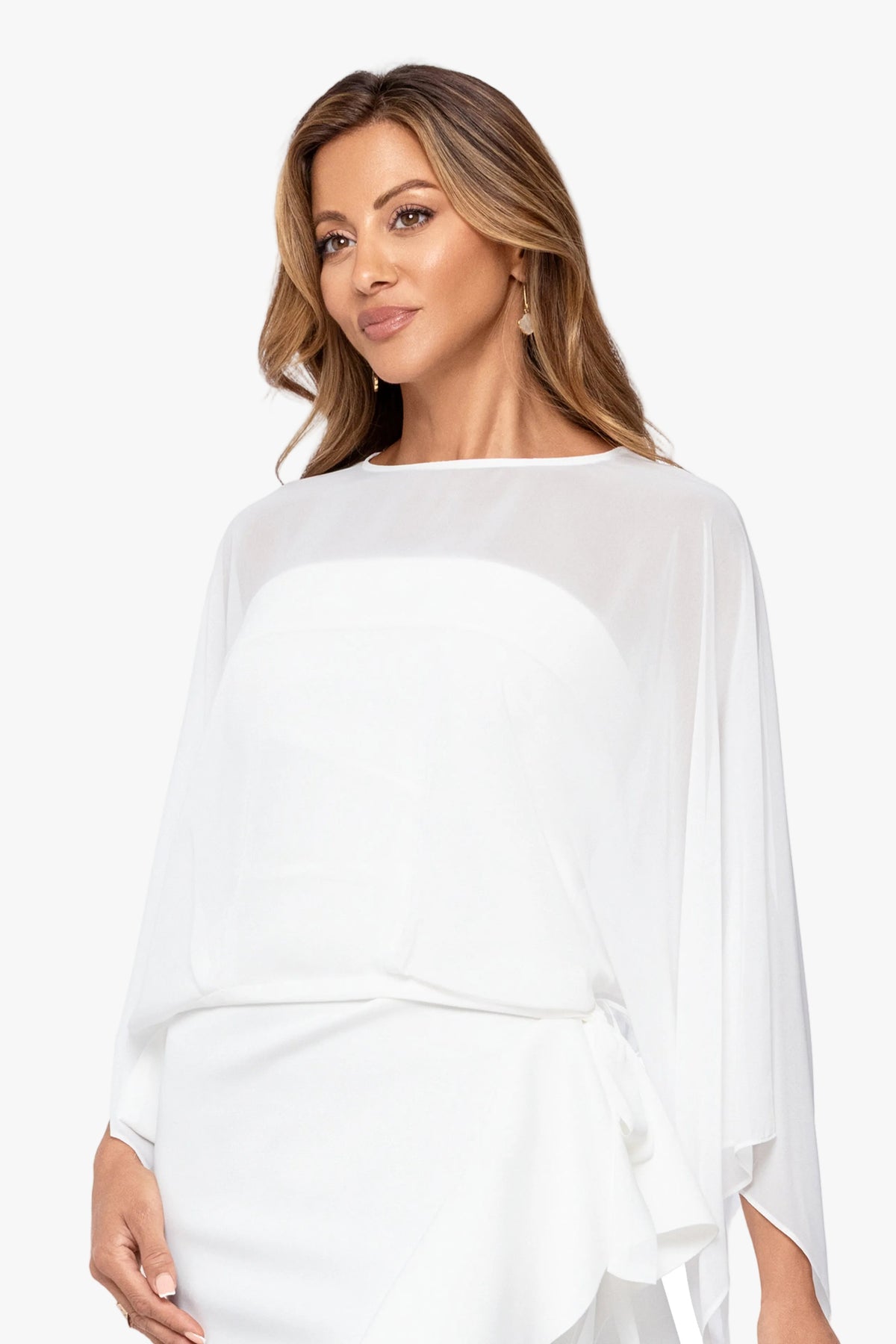 Betsy & Adam "Demi" Chiffon Pullover Shawl Wrap - Ivory